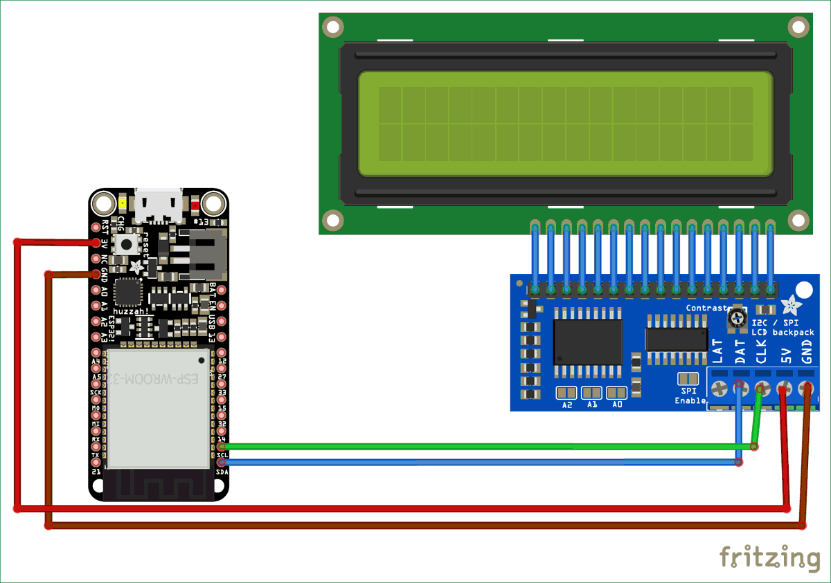 Circuit diagram for Interfacing 16X2 LCD with ESP32 using I2C