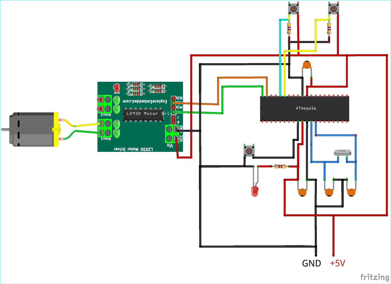 AVR Microcontroller Atmega16 DC motor Circuit Diagram
