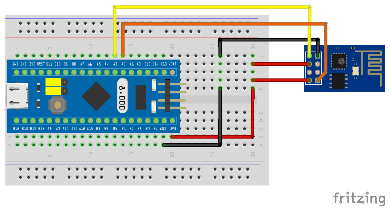 Circuit Diagram for Interfacing ESP8266 with STM32F103C8
