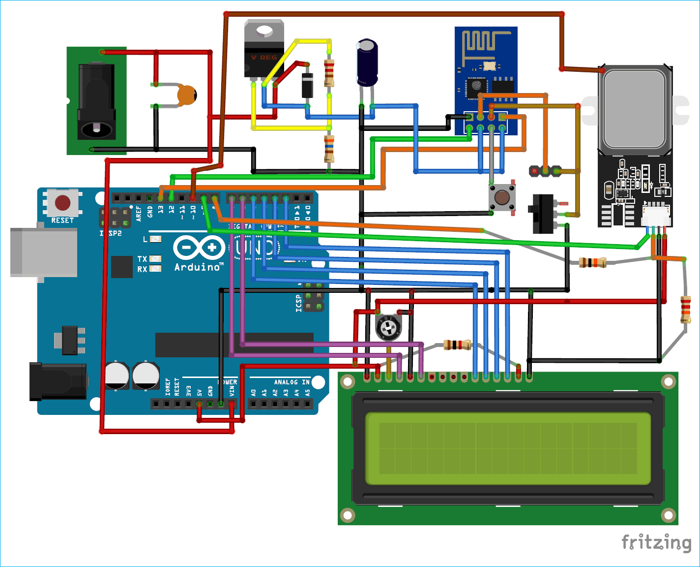 Circuit Diagram for IoT based Biometric Attendance system using Arduino and Thingsboard