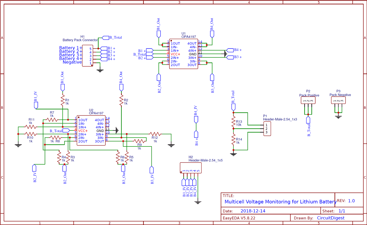 Circuit Diagram for Multicell Voltage Monitoring for Lithium Battery Pack in Electric Vehicles