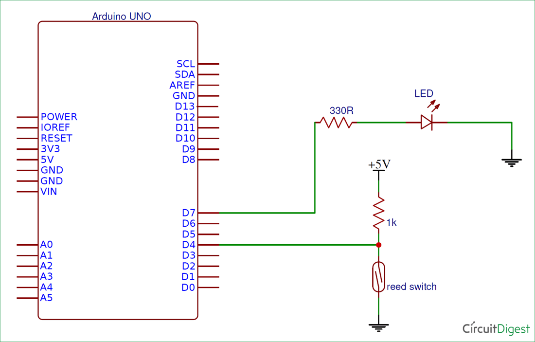 Arduino Reed Switch Interfacing Circuit Diagram