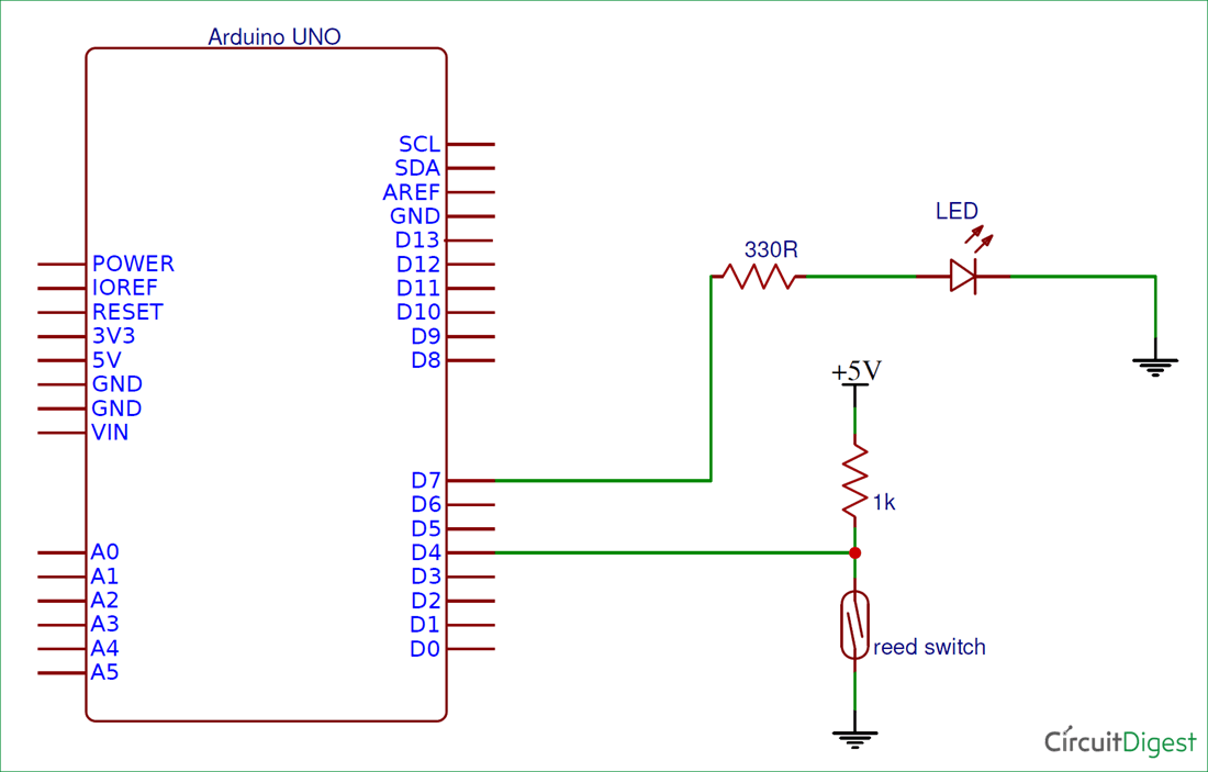 Arduino Reed Switch Interfacing à¹à¸œà¸™à¸ à¸²à¸žà¸§à¸‡à¸ˆà¸£