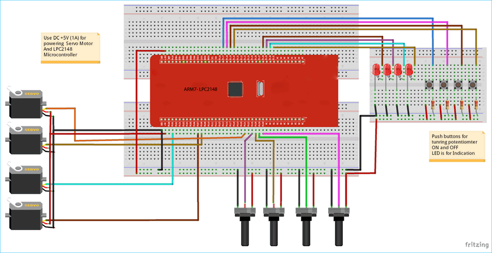 Robotic ARM Circuit Diagram using LPC2148 Microcontroller