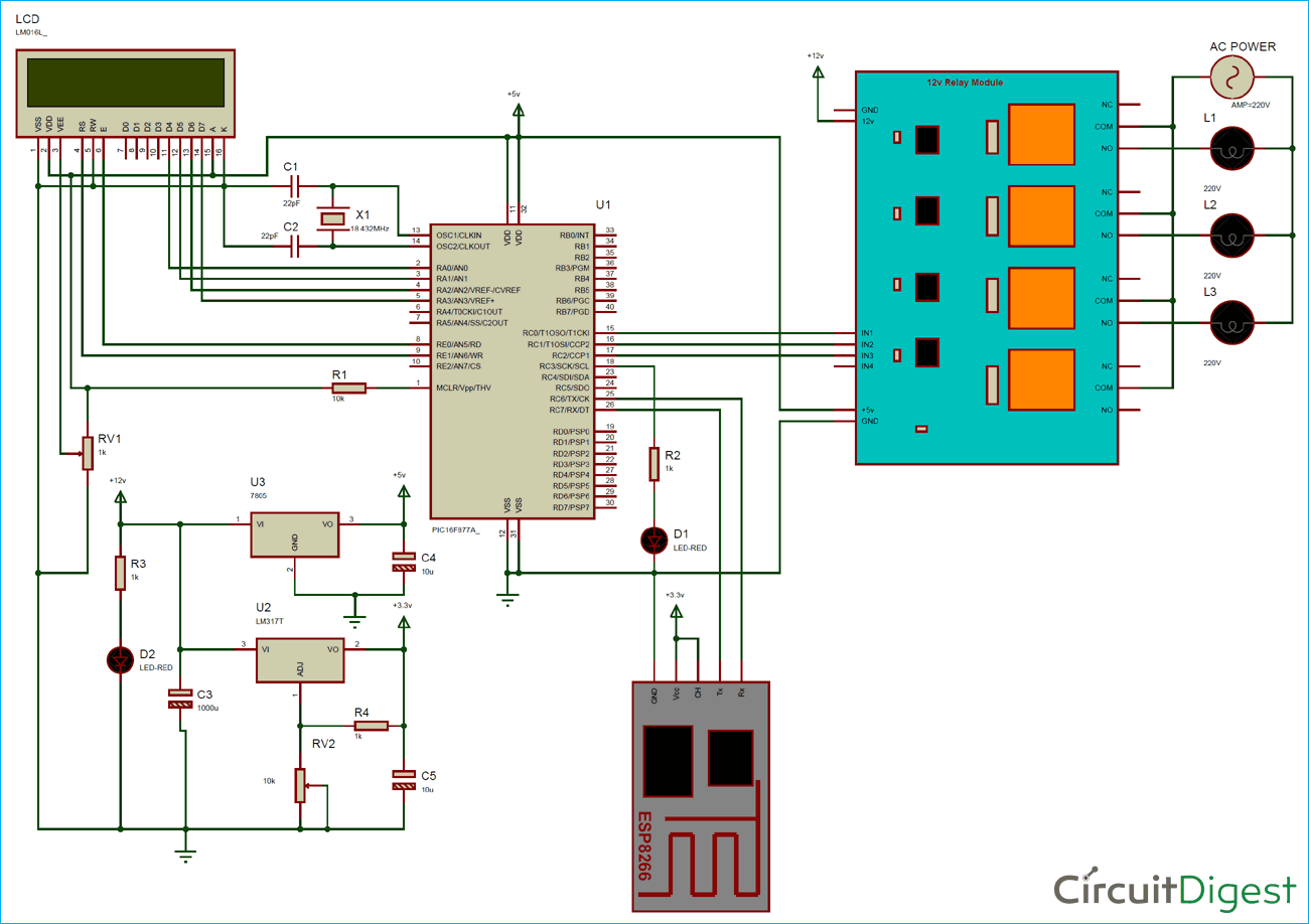 Circuit Diagram for Web Controlled Home Automation Project