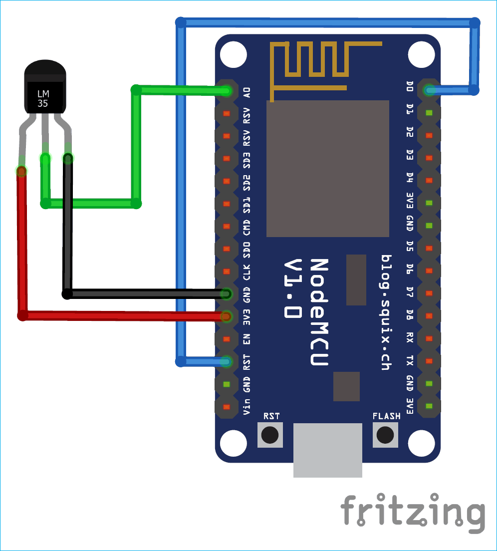 Circuit Diagram for using Deep Sleep Mode in ESP8266 for Power Saving