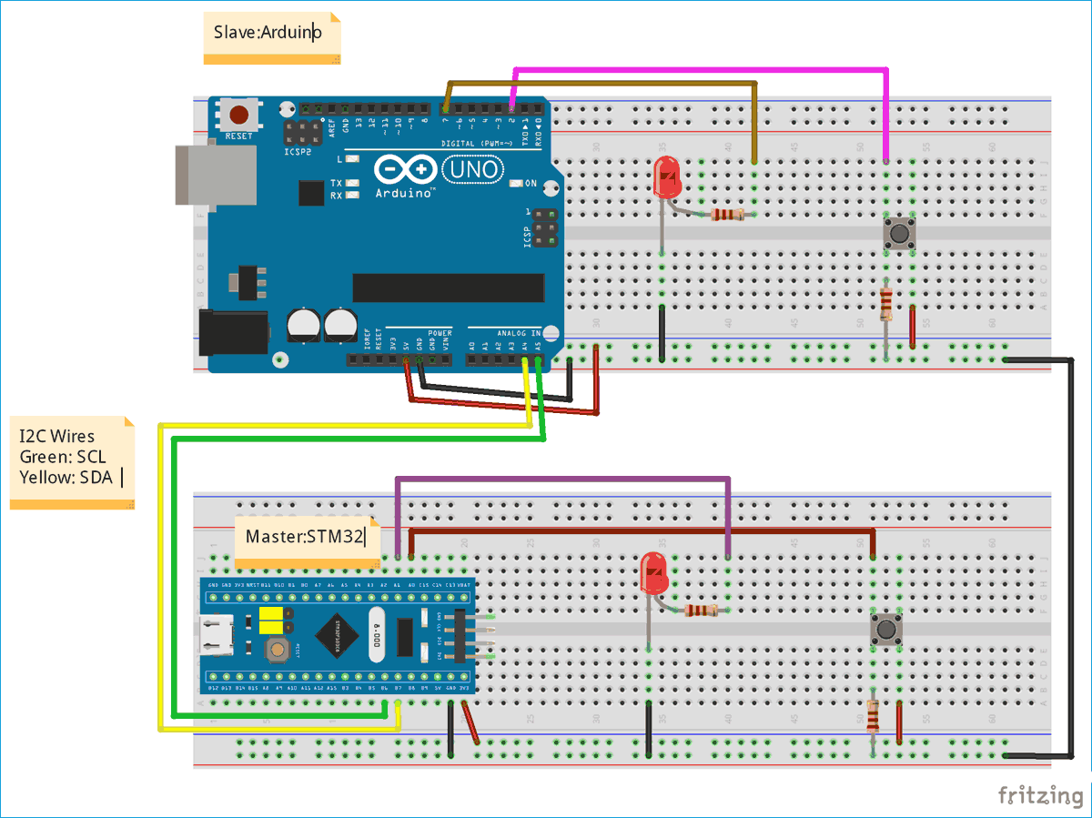 Circuit Diagram for using I2C Communication in STM32 Microcontroller