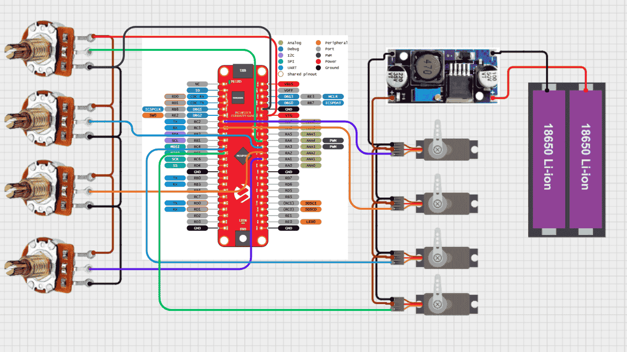Circuit Diagram of 4 DOF Real Time Robotic Arm using PIC Curiosity Nano