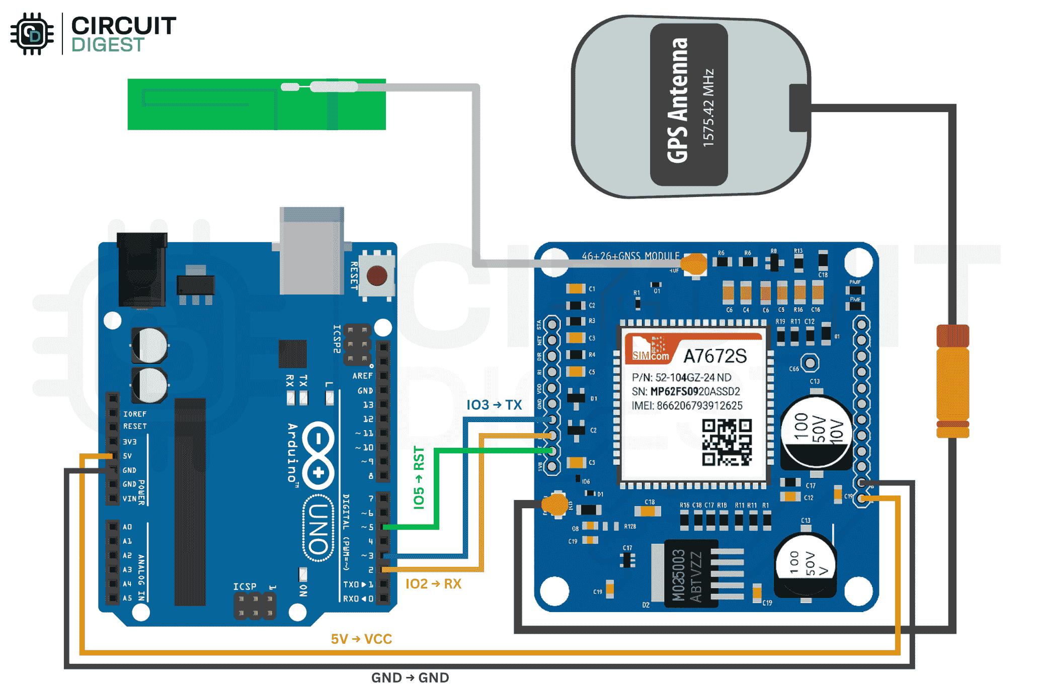 Circuit Diagram of Interfacing A7672S Module with Arduino Circuit Diagram of Interfacing A7672S Module with Arduino