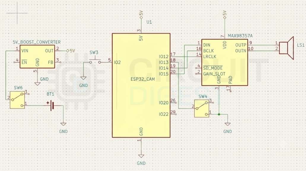 Circuit Diagram of ESP32 CAM AI Vision Assistant