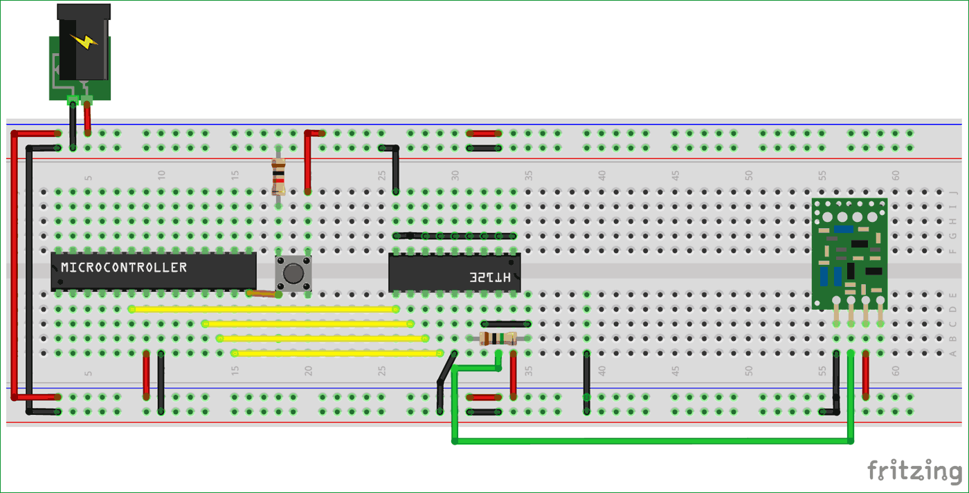 Circuit Diagram of Transmitter part for Interfacing RF module with Atmega8