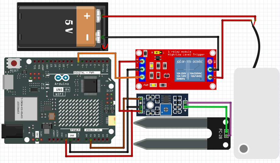 Circuit Diagram of Plant Watering System Using Arduino 