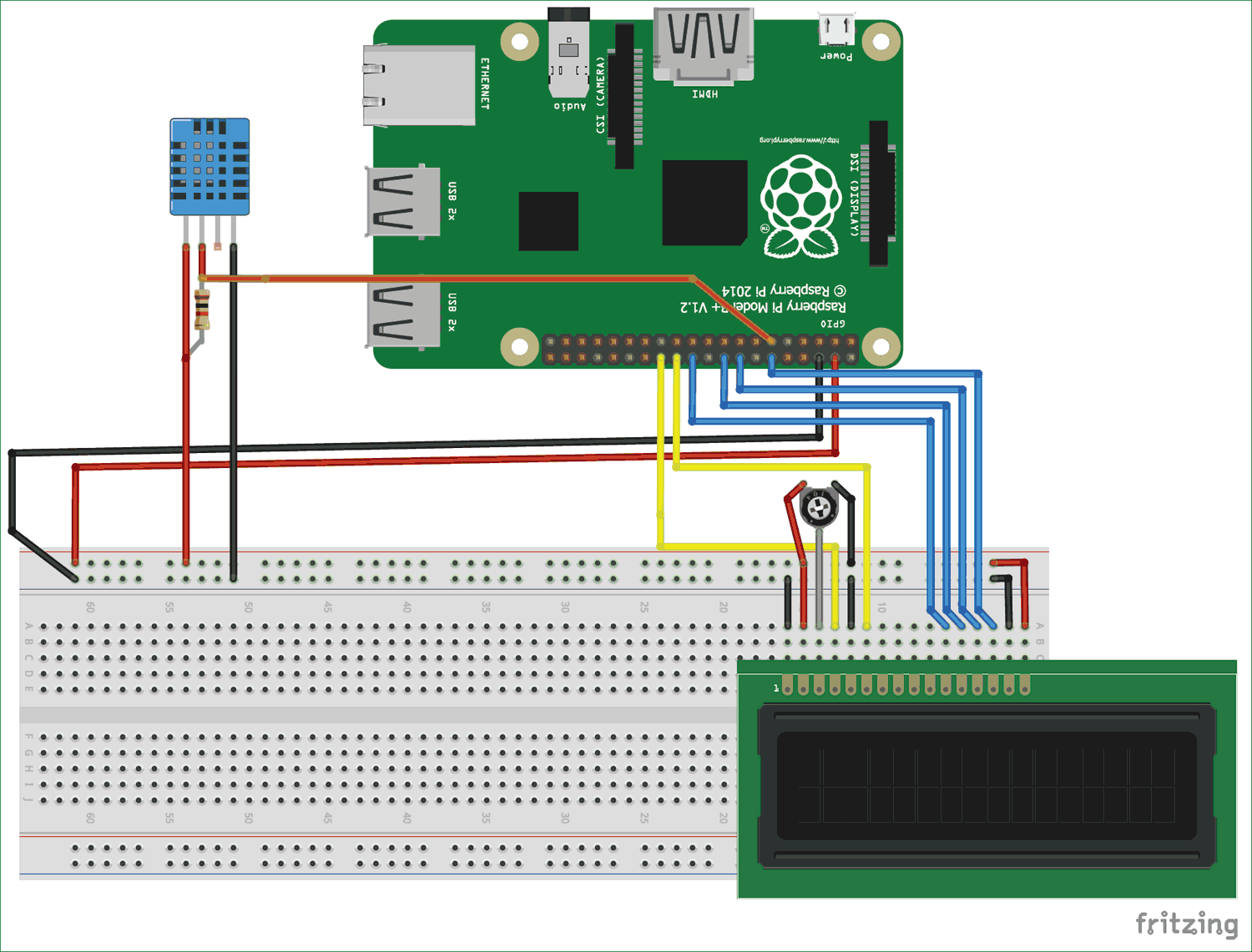 Circuit diagram for DHT11 sensor with Raspberry-Pi for AWS IoT