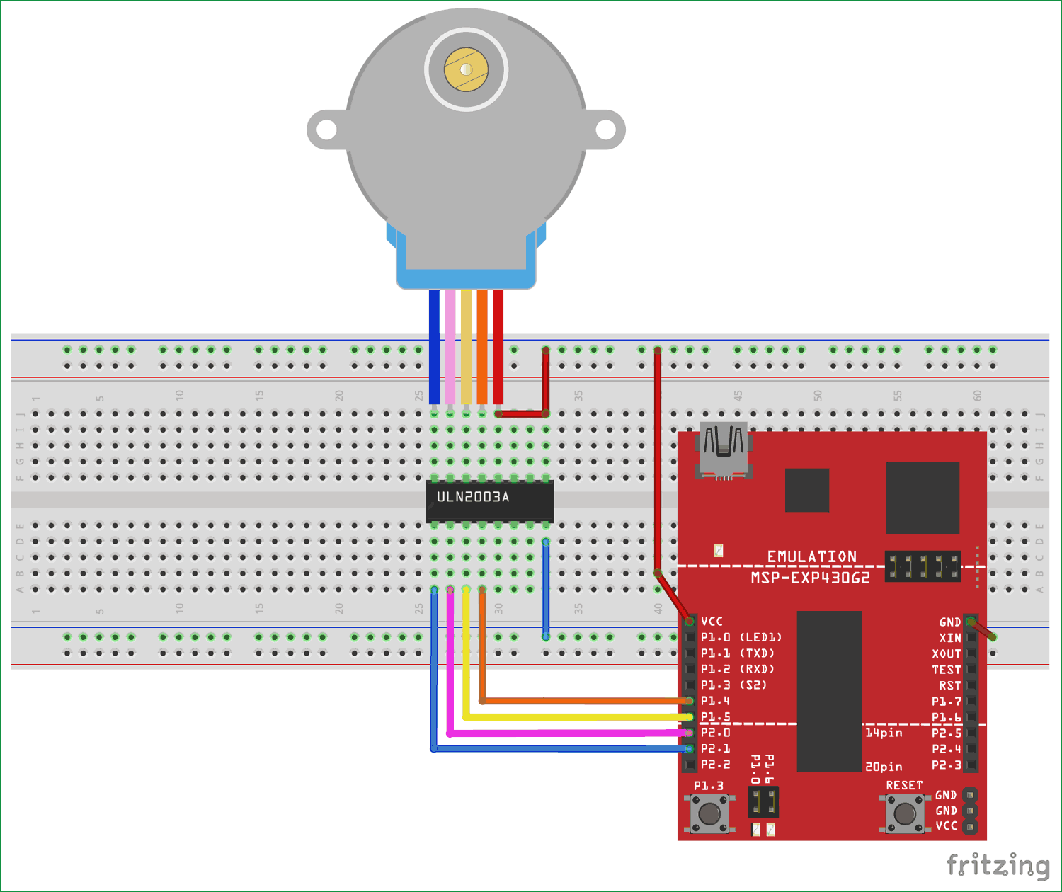 Circuit diagram for Interfacing Stepper Motor with MSP430G2