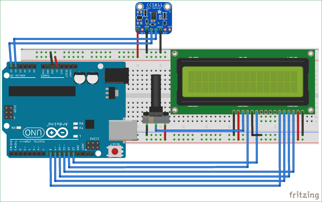 arduino air using quality sensor using Arduino CCS811 and TVOC CO2 Measurement and Air