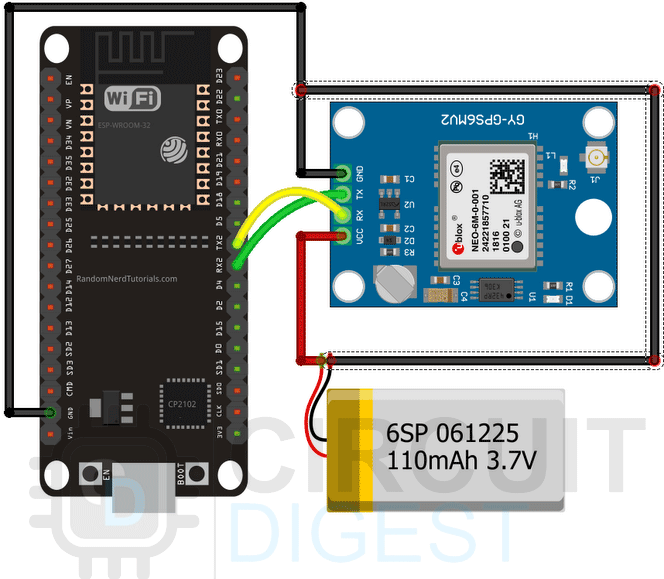 ESP32 with GPS Module Circuit Connection