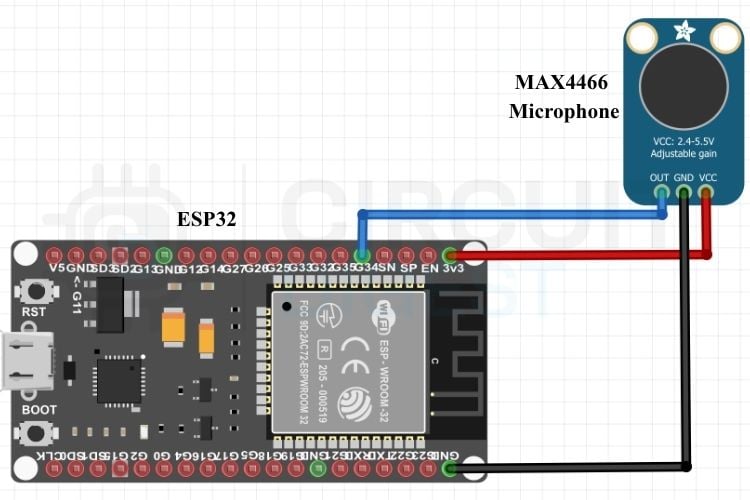 Circuit Diagram of Cooker Whistle Counter using ESP32