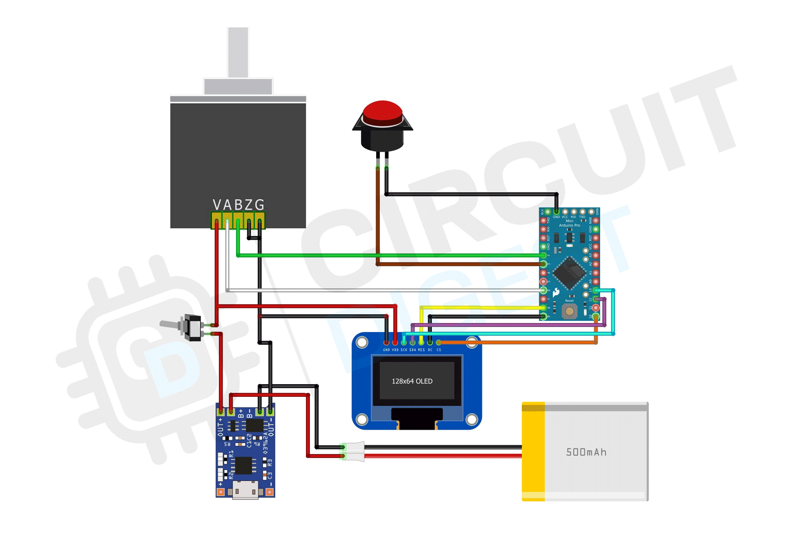 DIY Arduino Measuring Wheel Connection Diagram