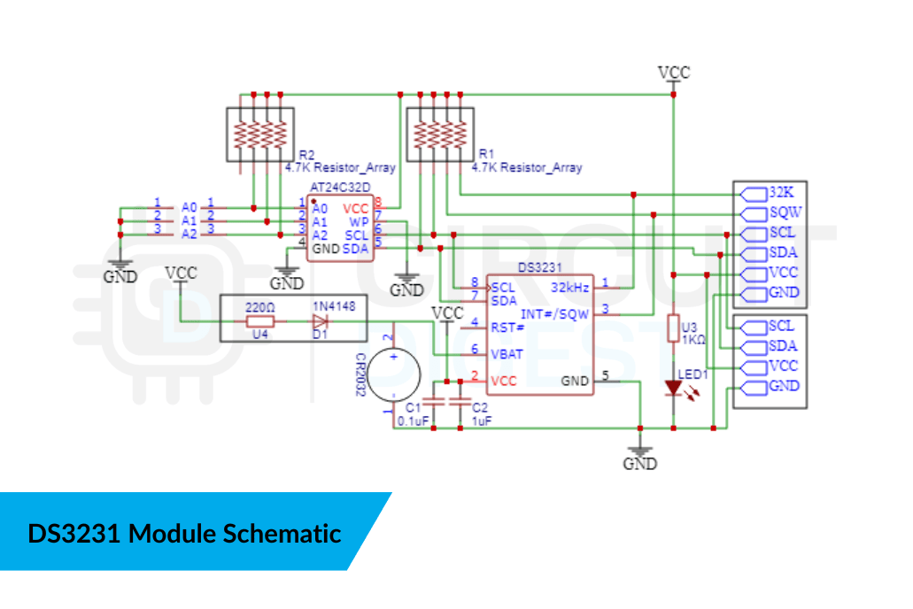 S3231 RTC Module Schematic - Circuit Diagram for Interfacing