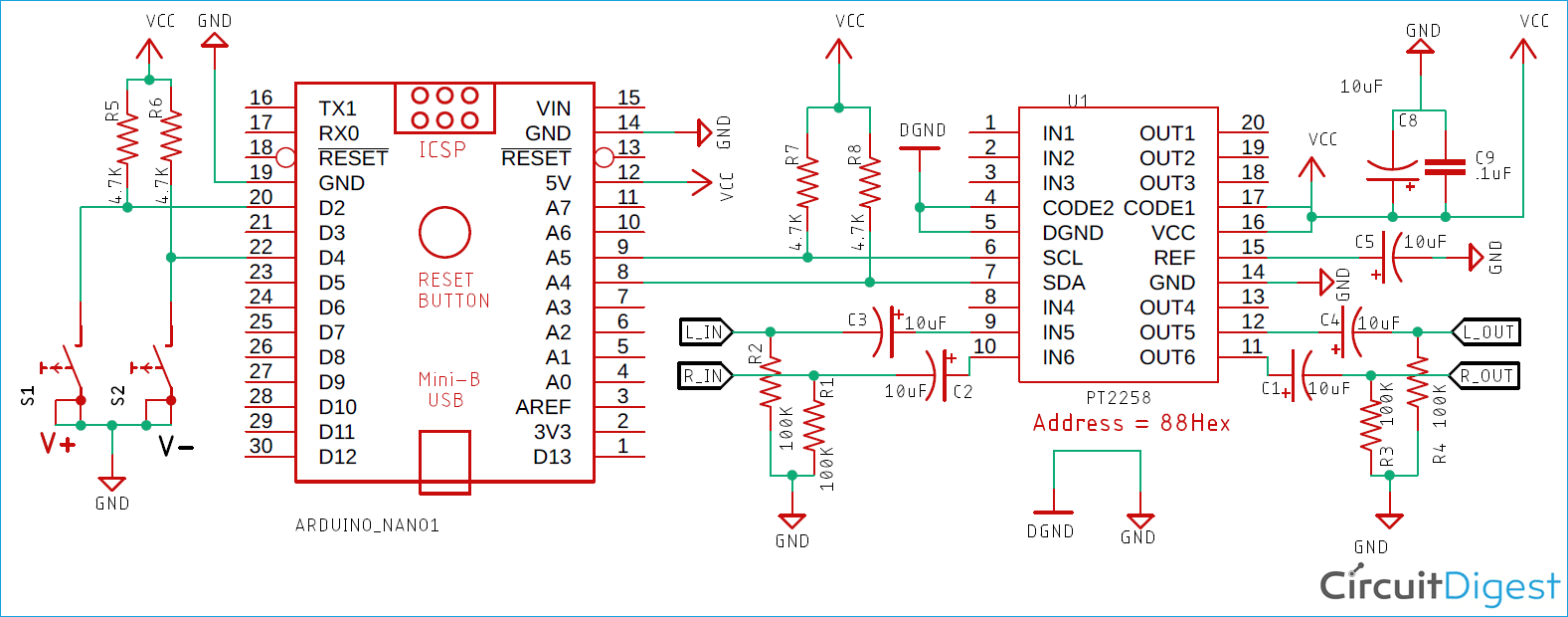 pt2399 simple delay circuit