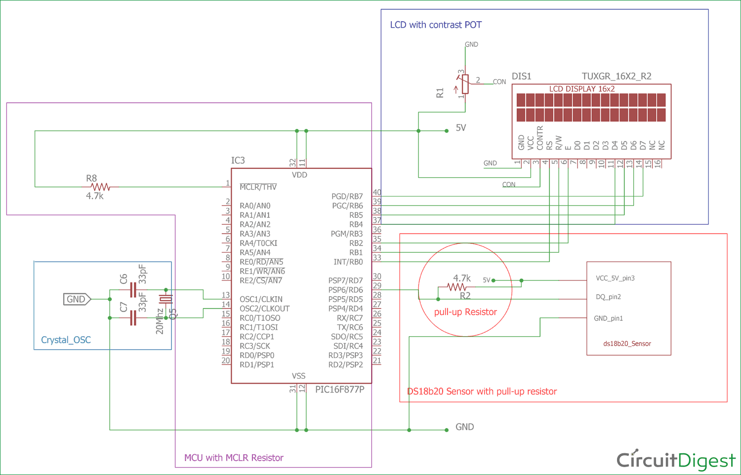 Digital Temperature Sensor Circuit using 8051 & AVR Microcontrollers