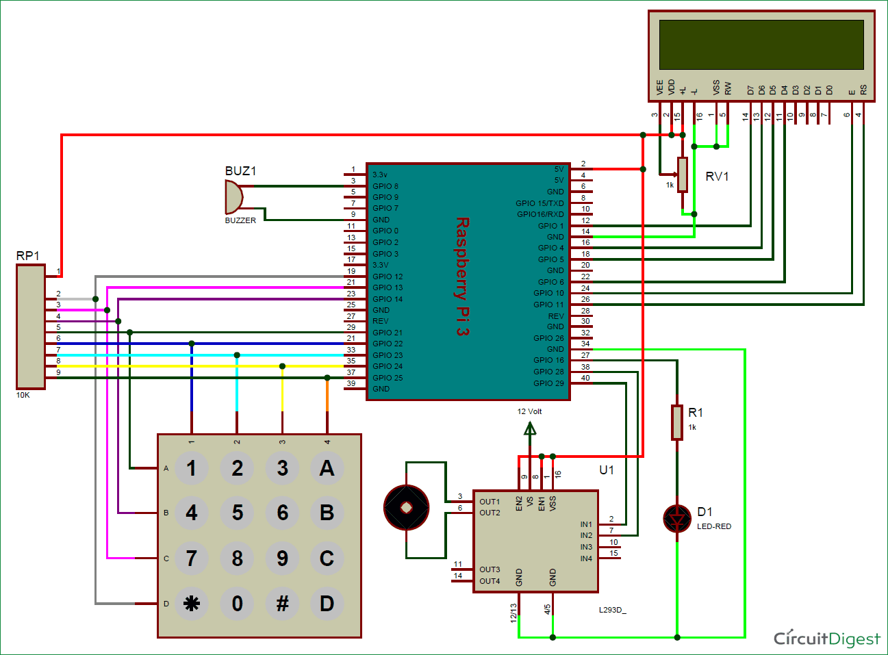 Raspberry Pi Digital Code Lock circuit diagram
