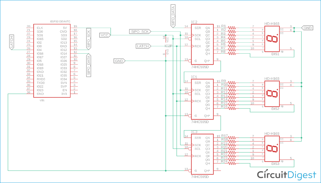 ESP32 7 Segment Display Circuit Diagram