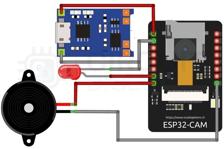 ESP32 CAM No Parking Alert System Circuit Diagram