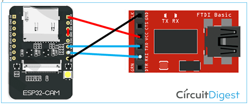 ESP32 Camera module and FTDI programmer Circuit Diagram