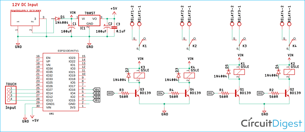 ESP32 based Touch Sensor Circuit Diagram
