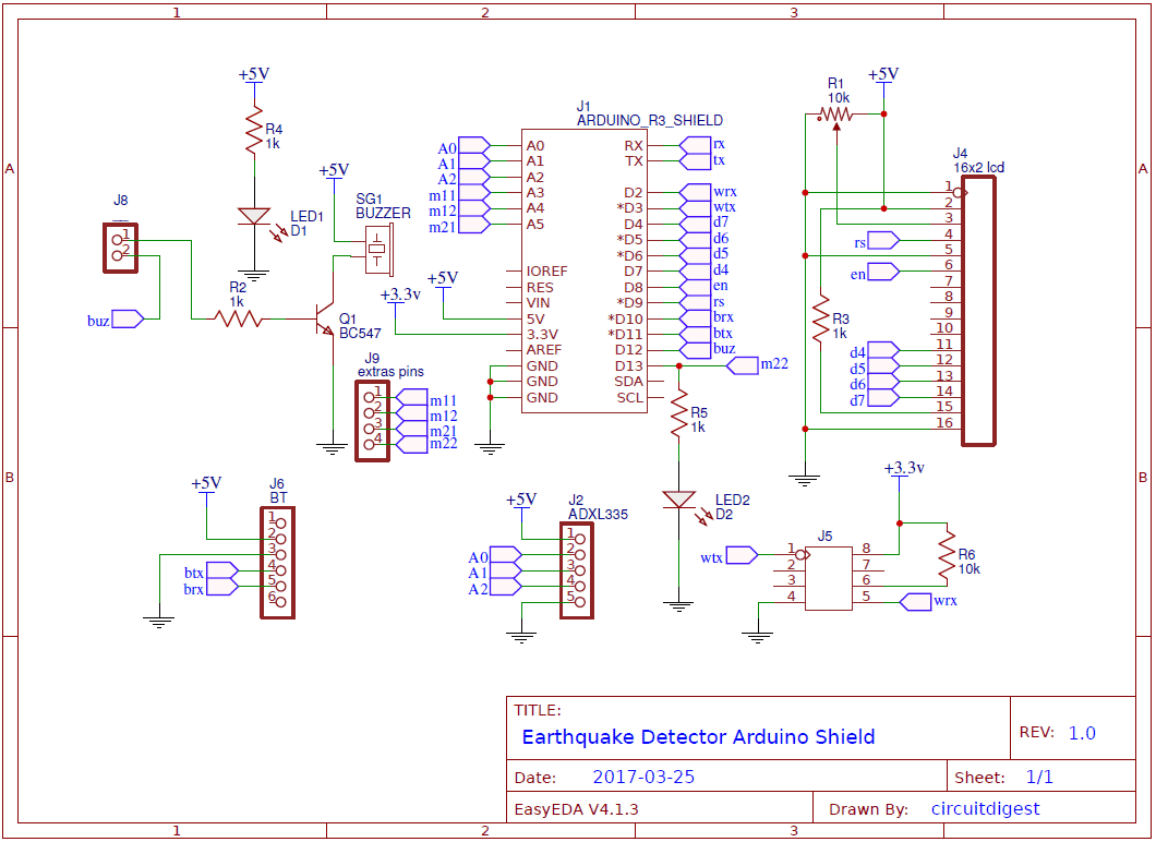 Earthquake indicator arduino shield using accelerometer circuit diagram