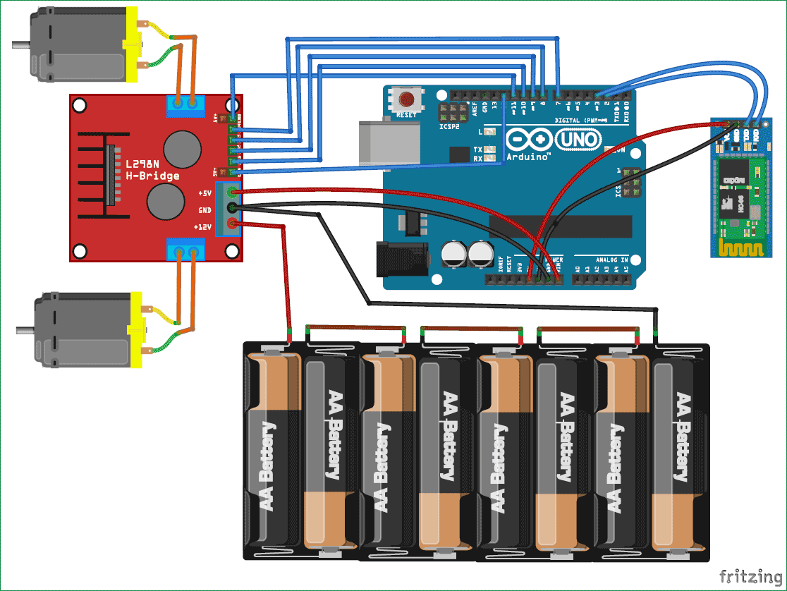 G-Sensor ควบคุมหุ่นยนต์รถที่ใช้-Arduino วงจร