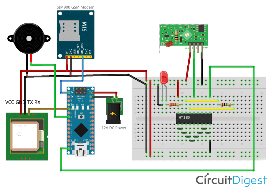 Arduino GPS Tracking & Alerts Receiver Circuit Diagram