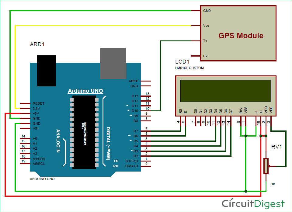 GPS Clock using Arduino Circuit Diagram
