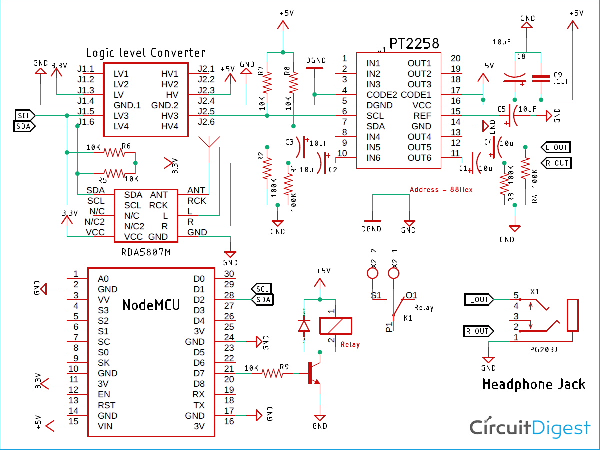 Google Assistant Controlled FM Radio Circuit Diagram