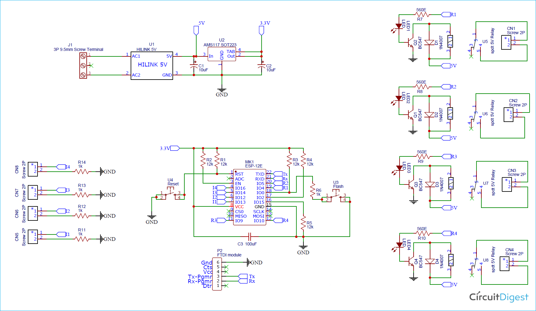 Google Assistant controlled Home Automation Circuit Diagram