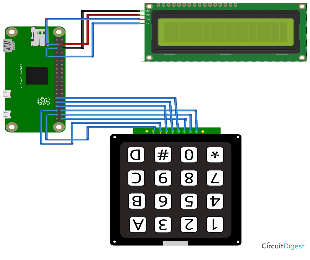 Interfacing I2C LCD and 4 x 4 keypad with Raspberry Pi Zero W 