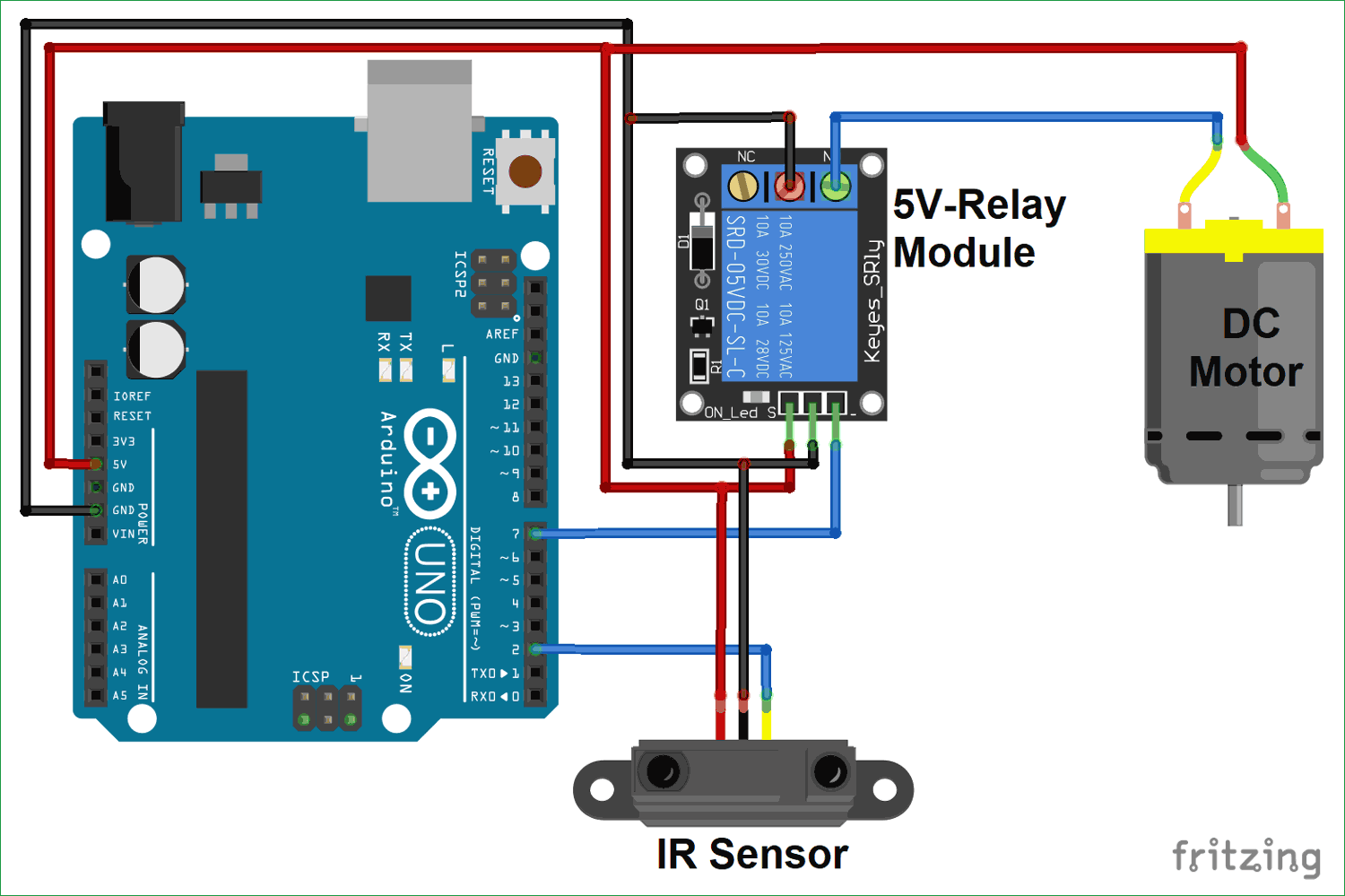 IR controlled DC motor circuit diagram using Arduino