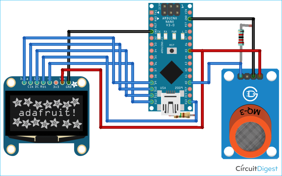 Arduino MQ135 Sensor Interfacing Circuit Diagram