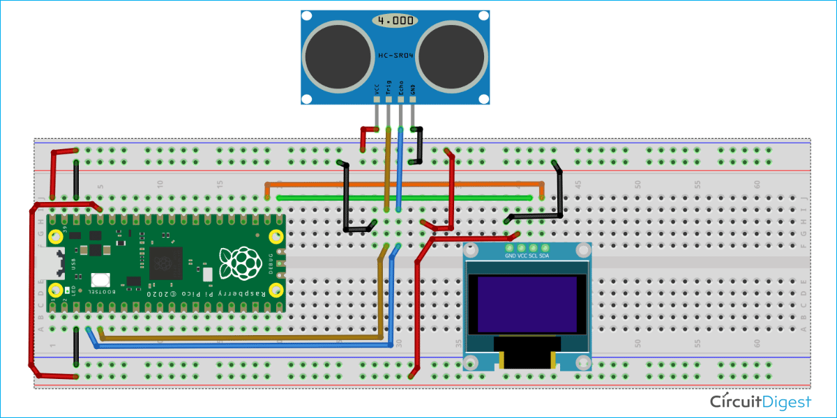 Interfacing Ultrasonic Sensor With Raspberry Pi Pico And Displaying The Distance On Oled Display 9204