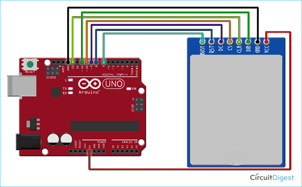 Interfacing E-Paper Display with Arduino UNO Circuit Diagram