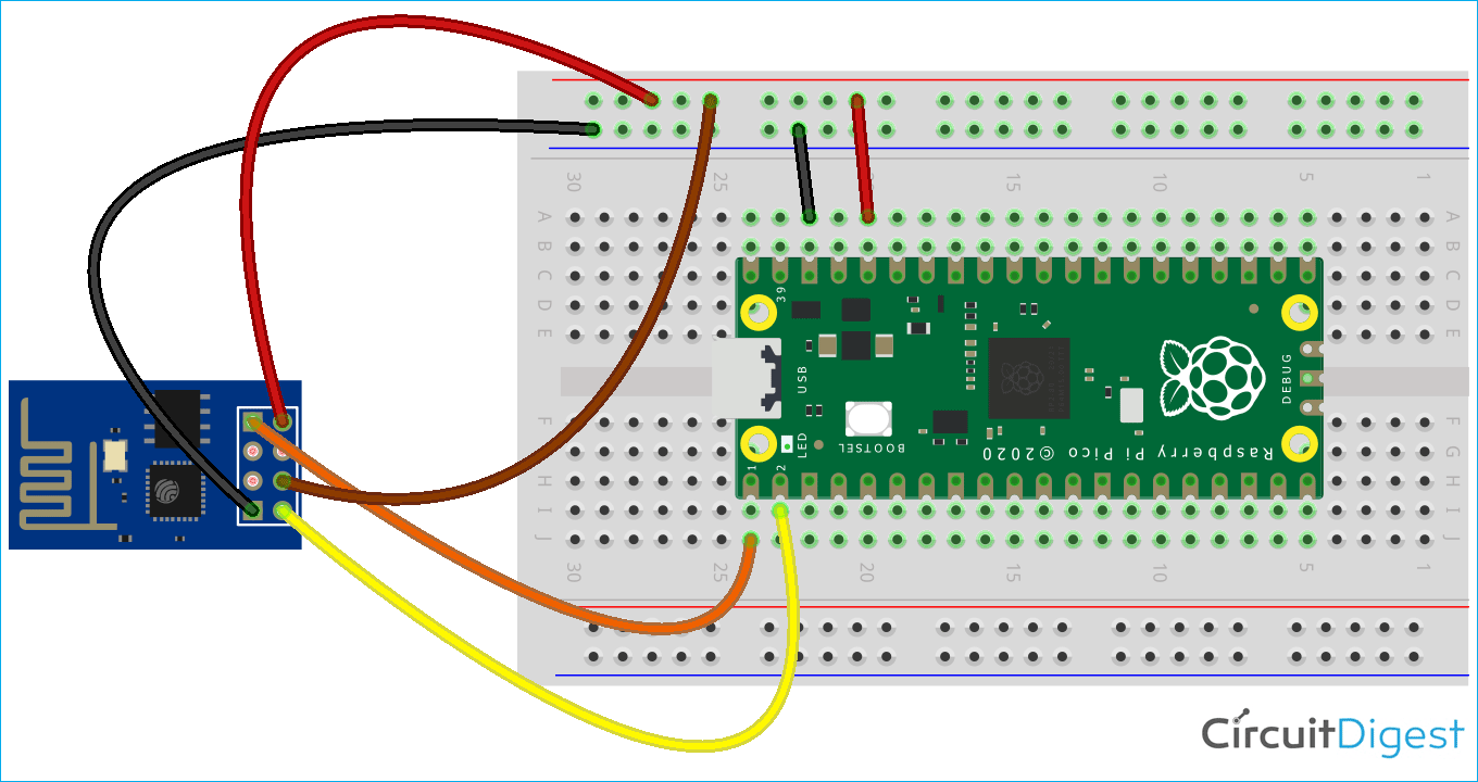 Raspberry Pi Pico Wifi Module ESP8266-01 Circuit Diagram