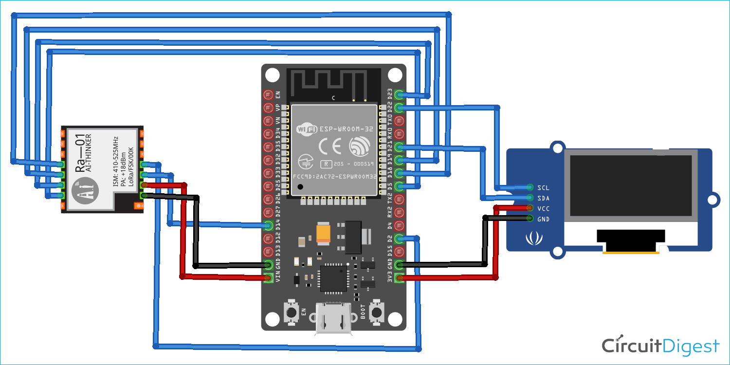 Interfacing Lora With Esp32 Circuit Diagram