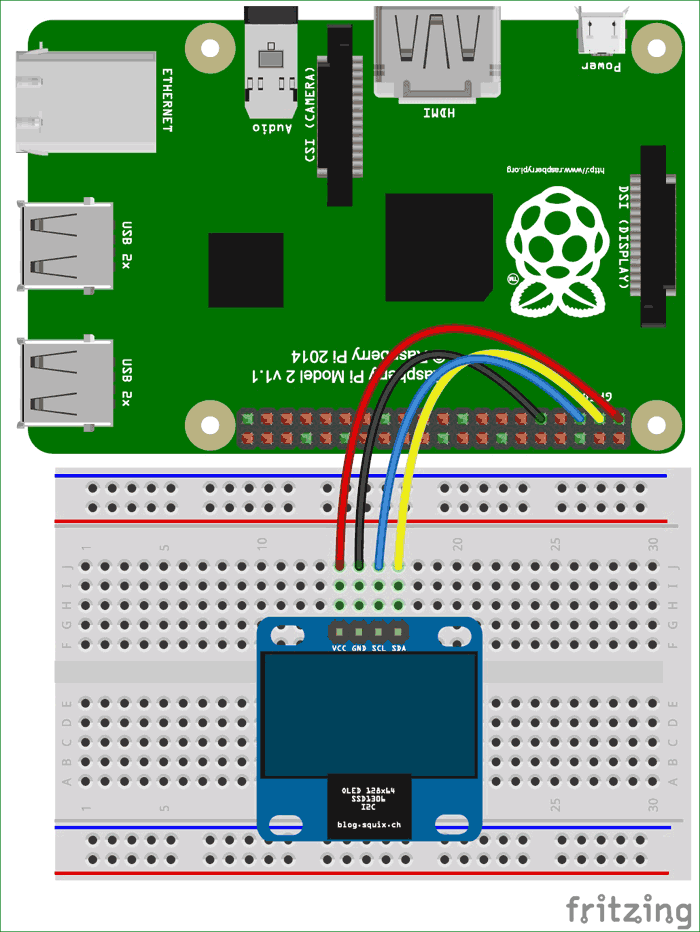 Interfacing Circuit diagram of OLED Display with Raspberry Pi