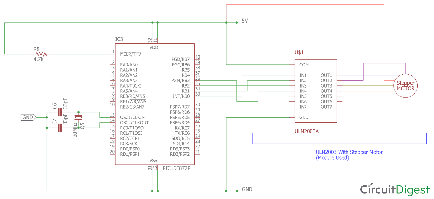Interfacing circuit diagram of Stepper Motor with PIC Micro-controller
