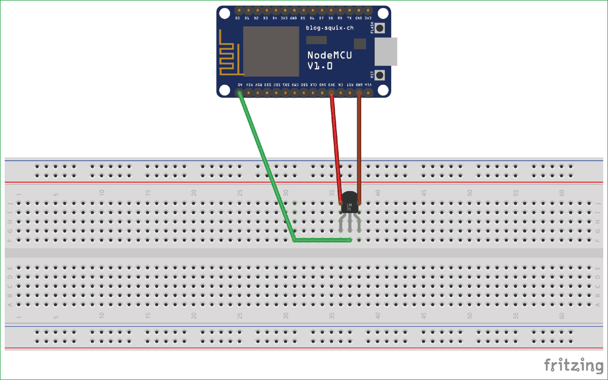 IoT Digital Thermometer circuit diagram using NodeMCU and LM35