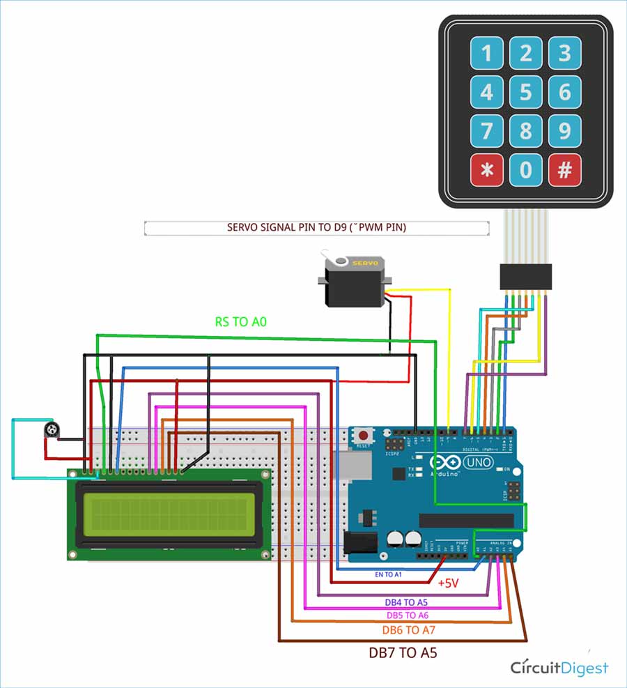 Arduino based Digital Keypad Security Door Lock Circuit Diagram