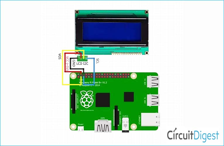 Interfacing LCD with Raspberry Pi Circuit Diagram