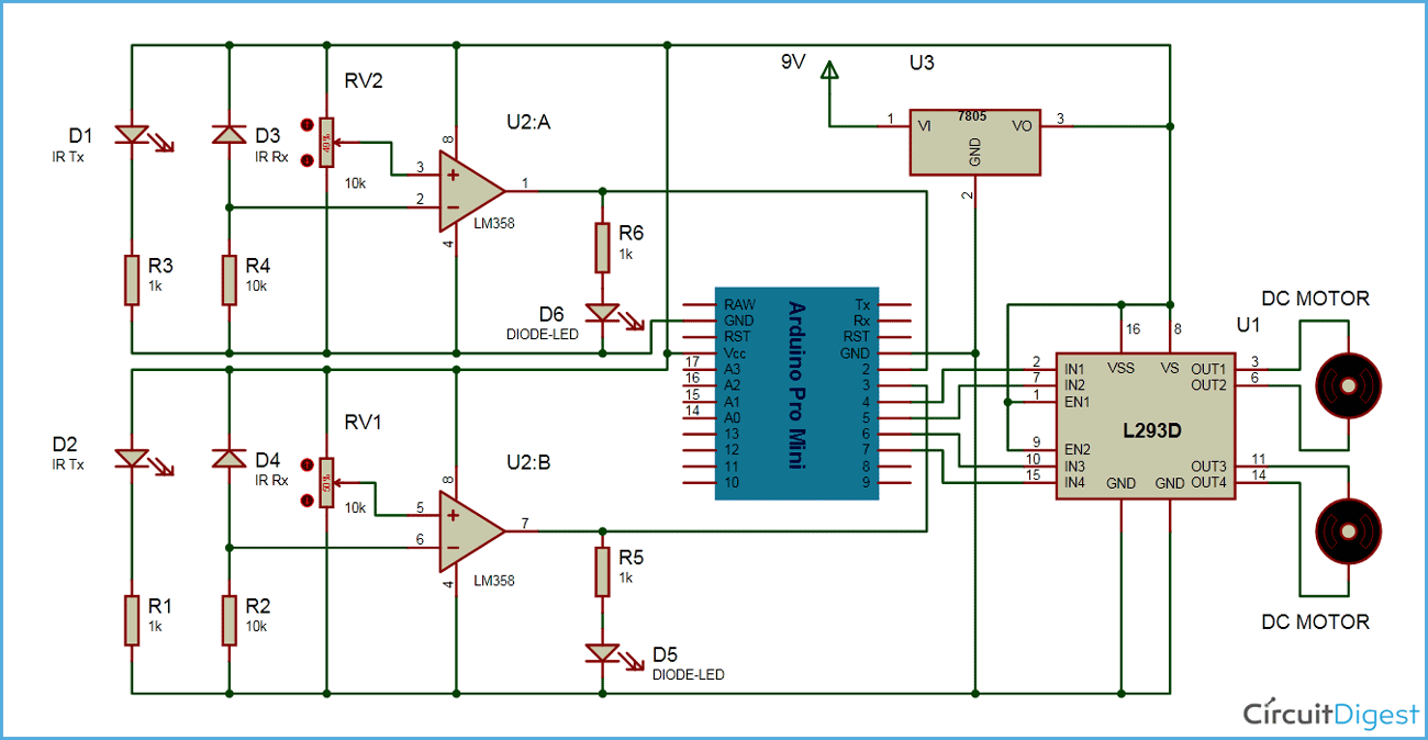 Arduino Line Follower Robot Code and Circuit Diagram