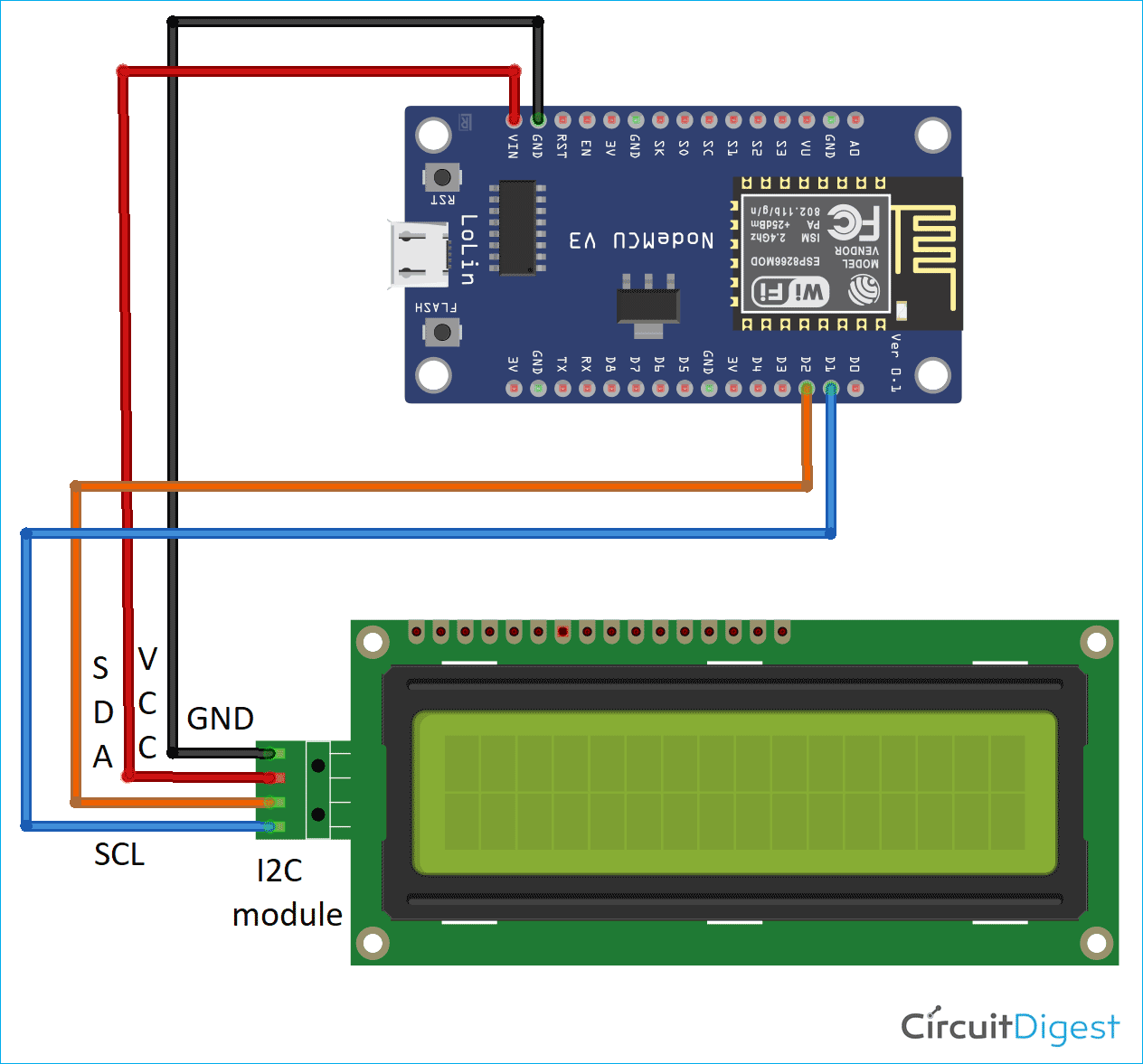 LittleFS With ESP8288 and I2C LCD Schematic